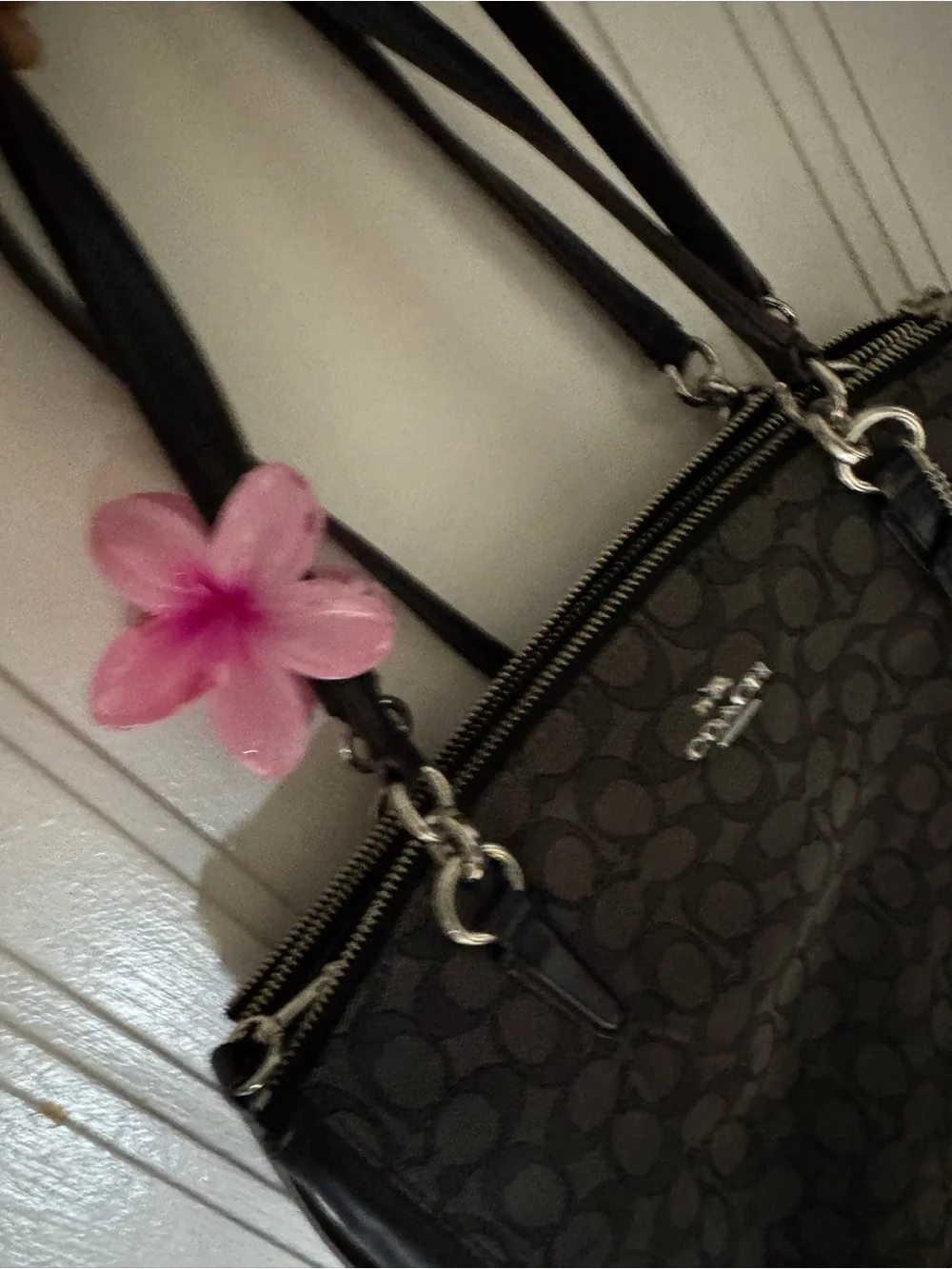 Coach Black Signature Shoulder Tote with Silver Hardware